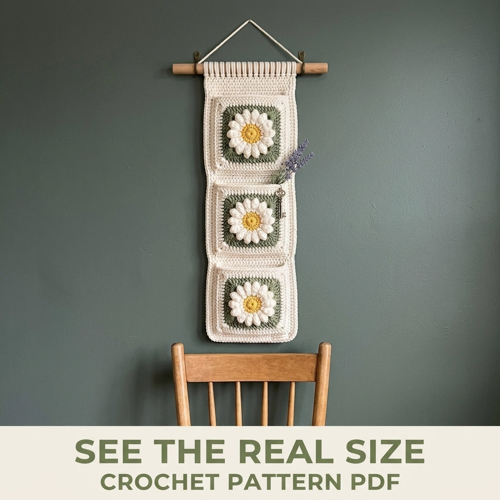 Daisy Granny Pocket Wall Hanging Crochet Pattern PDF – Entryway Organizer