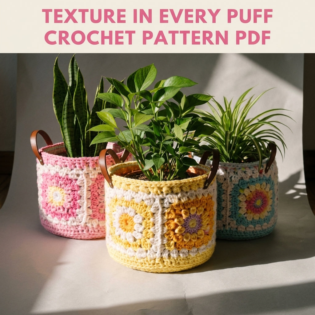Granny Square Plant Basket Crochet Pattern PDF – Pot Cover with Handles