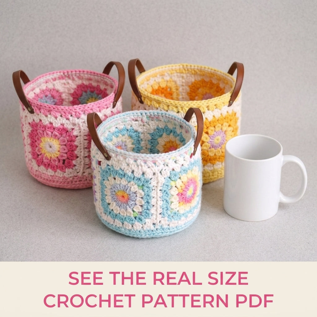 Granny Square Plant Basket Crochet Pattern PDF – Pot Cover with Handles