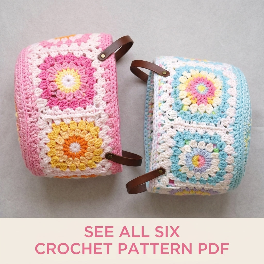 Granny Square Plant Basket Crochet Pattern PDF – Pot Cover with Handles