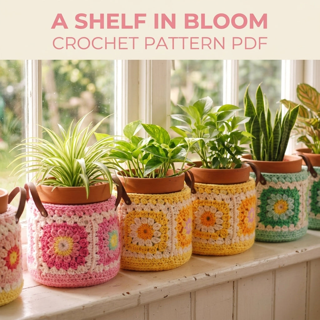 Granny Square Plant Basket Crochet Pattern PDF – Pot Cover with Handles