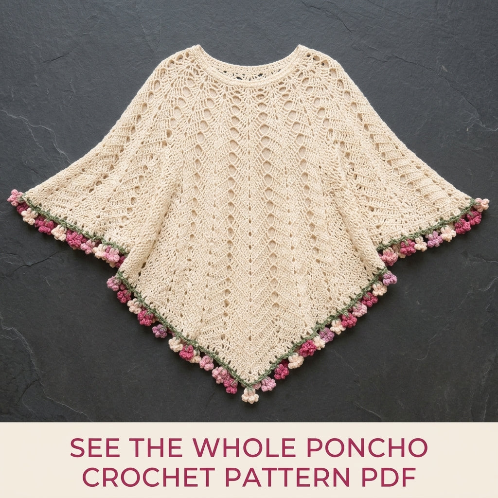 Lace Poncho with Flower Edge Crochet Pattern PDF – Romantic Lace Poncho