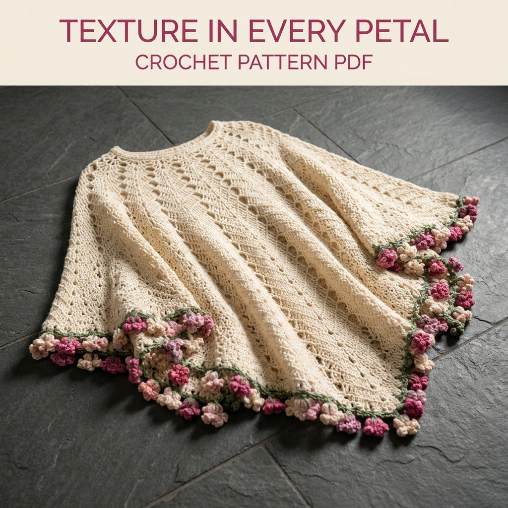 Lace Poncho with Flower Edge Crochet Pattern PDF – Romantic Lace Poncho