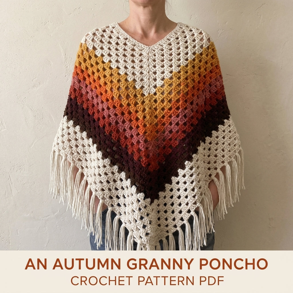 Autumn Ombré Granny Stitch Poncho Crochet Pattern PDF – Autumn Ombré Poncho with Fringe