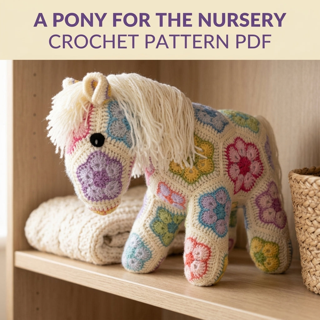 African Flower Pony Crochet Pattern PDF – Hexagon Amigurumi Horse