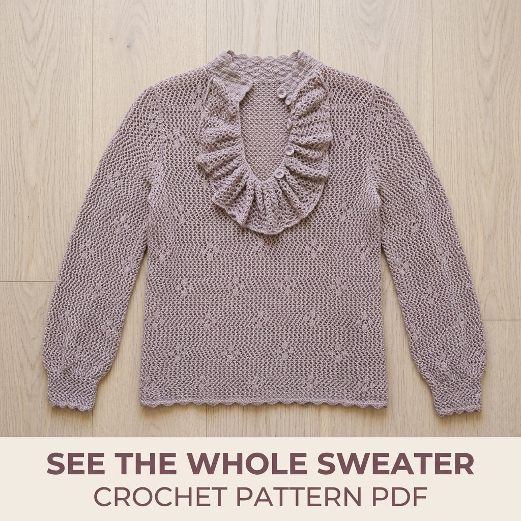 Mauve Lace Sweater Crochet Pattern PDF – Ruffle Collar Vintage Pullover