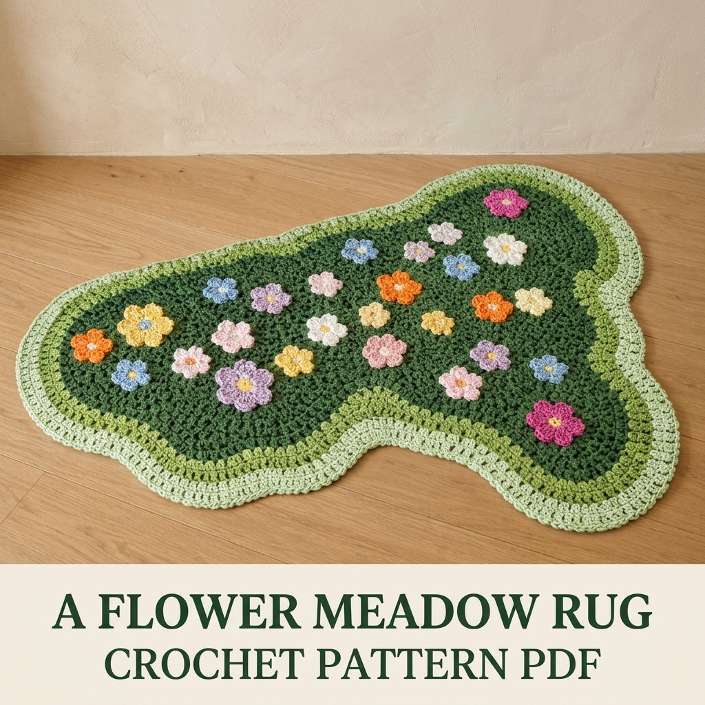 Flower Meadow Rug Crochet Pattern PDF – Cloud Shaped Floor Rug