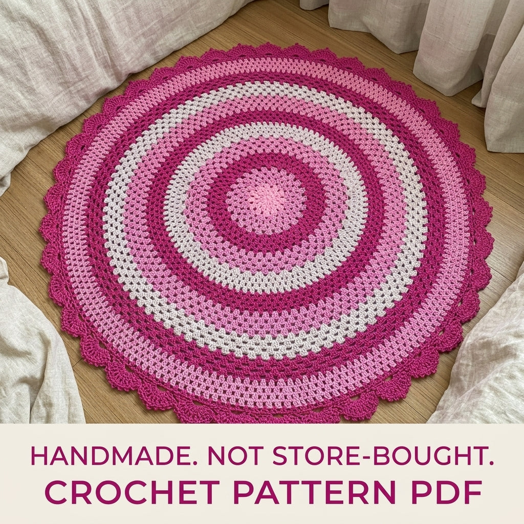 Pink Granny Round Rug Crochet Pattern PDF – Easy Round Granny Rug