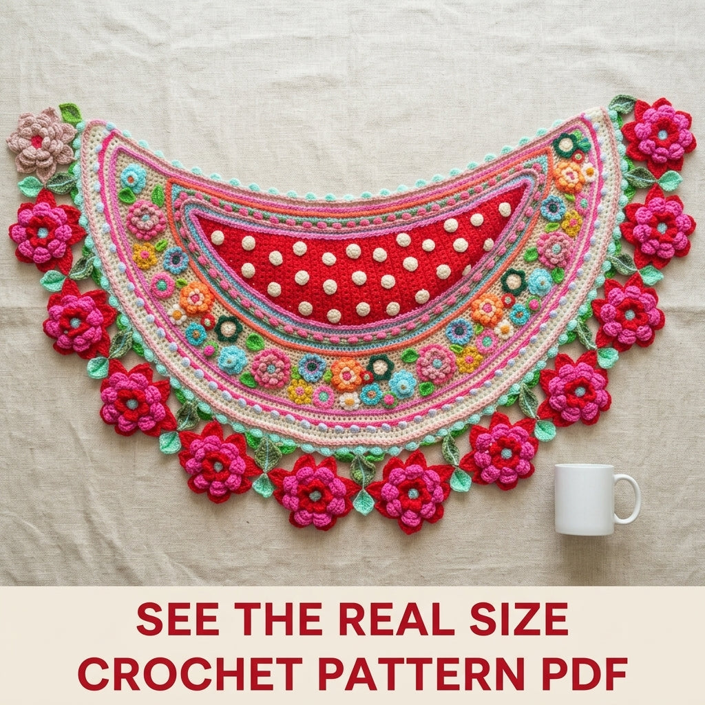 Polka Dot Rose Shawl Crochet Pattern PDF – Crescent Shawl with 3D Roses