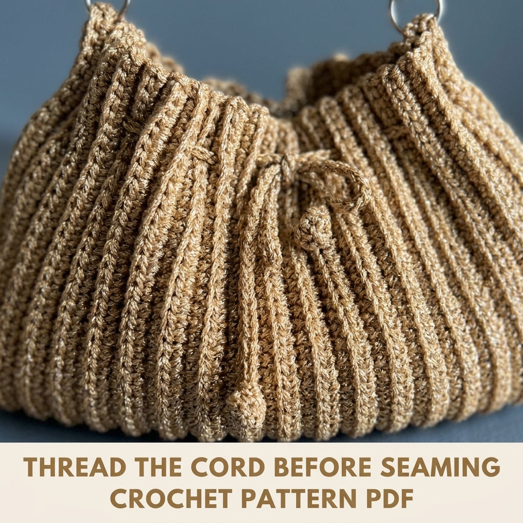 Golden Ribbed Drawstring Bag and Sun Hat Crochet Pattern PDF – Matching Summer Set