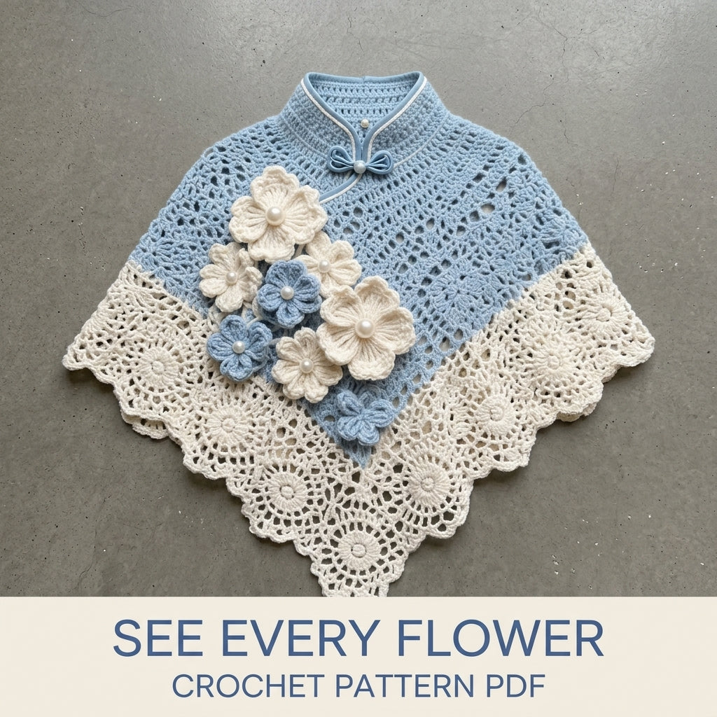 Flower Capelet Crochet Pattern PDF – Lace Capelet with Pearl Flowers