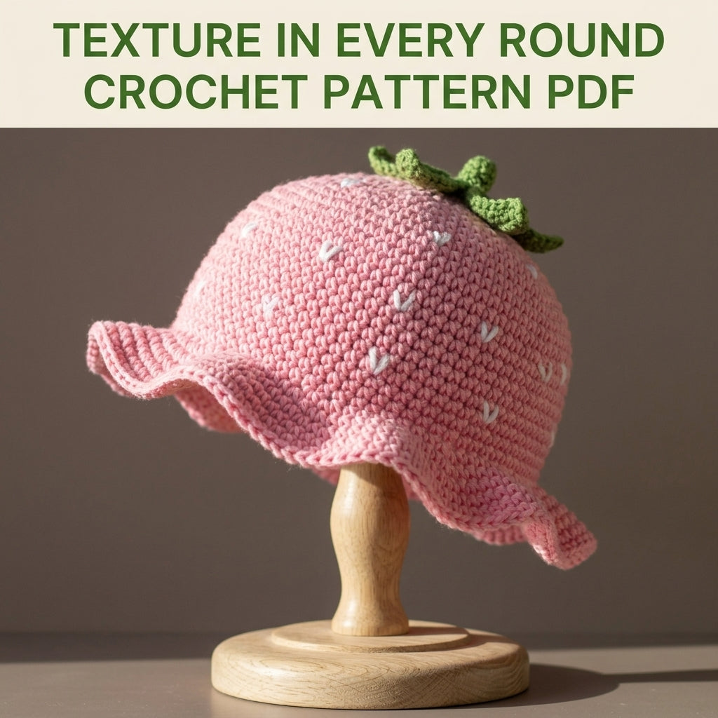 Strawberry Bucket Hat Crochet Pattern PDF – Cute Fruit Hat with Leaf Top