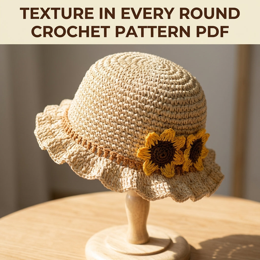 Sunflower Ruffle Sun Hat Crochet Pattern PDF – Kids Raffia Summer Hat with Flowers