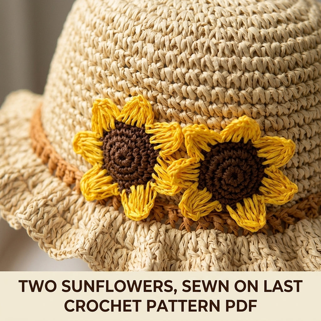 Sunflower Ruffle Sun Hat Crochet Pattern PDF – Kids Raffia Summer Hat with Flowers