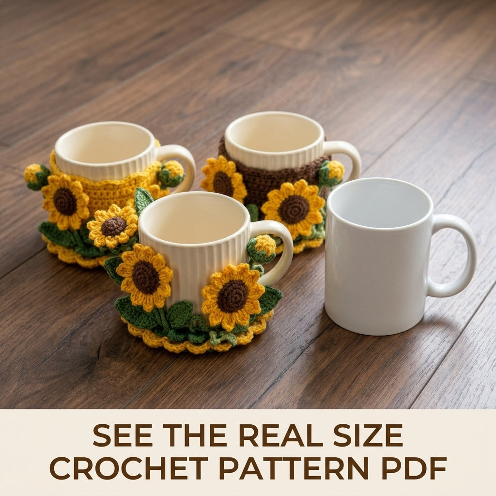 Sunflower Mug Cozy and Coaster Set Crochet Pattern PDF – Mug Rug