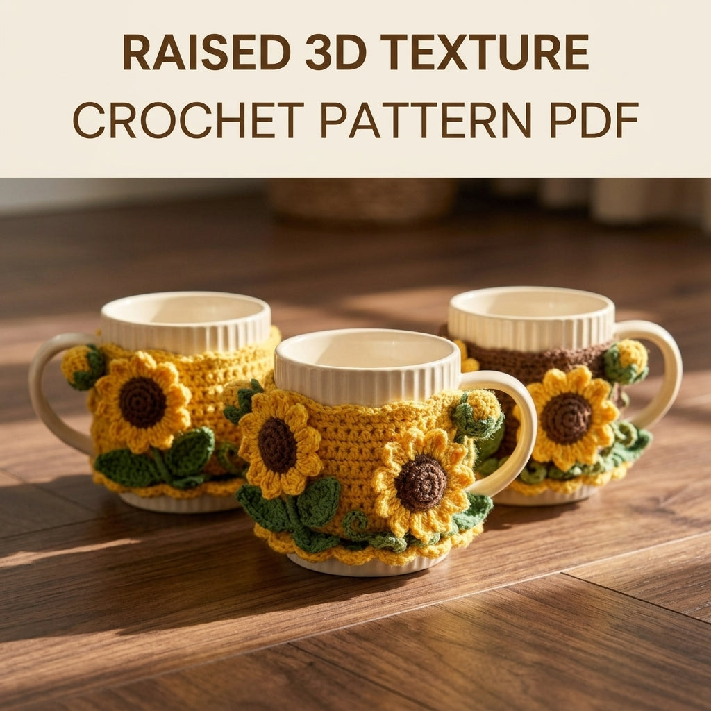 Sunflower Mug Cozy and Coaster Set Crochet Pattern PDF – Mug Rug