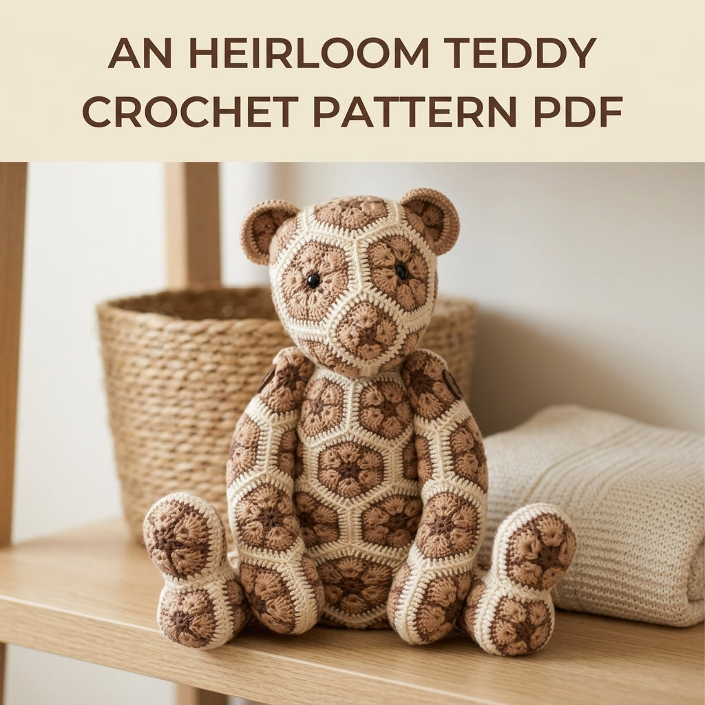 African Flower Teddy Bear Crochet Pattern PDF – Hexagon Amigurumi Bear