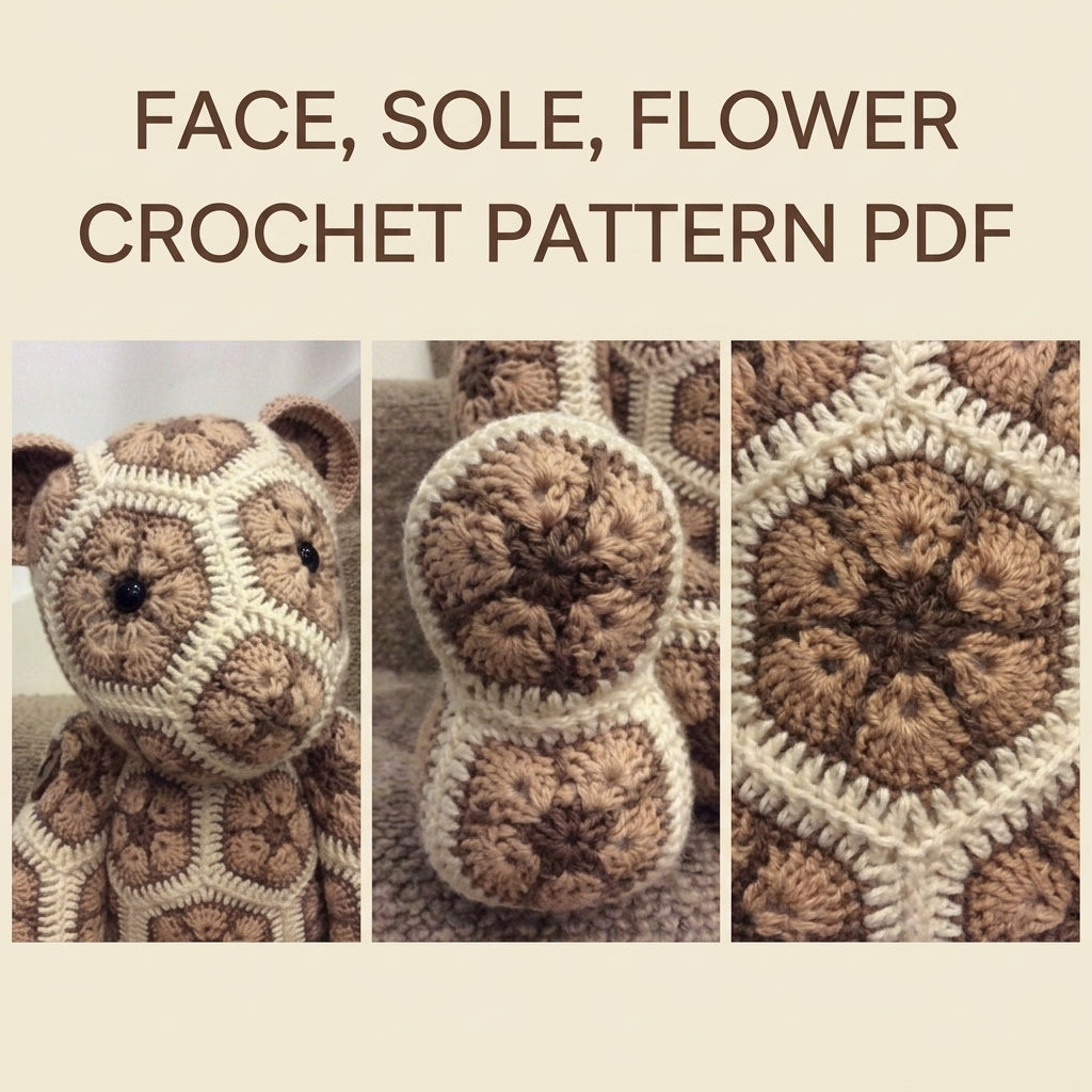 African Flower Teddy Bear Crochet Pattern PDF – Hexagon Amigurumi Bear