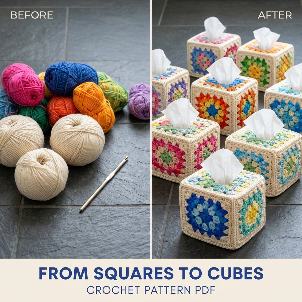 Granny Square Tissue Box Cover Crochet Pattern PDF – Cube Tissue Cover