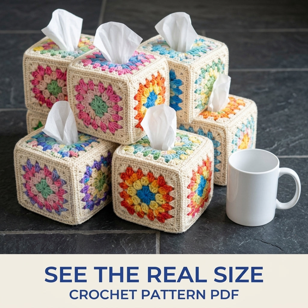 Granny Square Tissue Box Cover Crochet Pattern PDF – Cube Tissue Cover