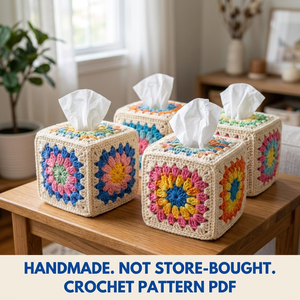 Granny Square Tissue Box Cover Crochet Pattern PDF – Cube Tissue Cover