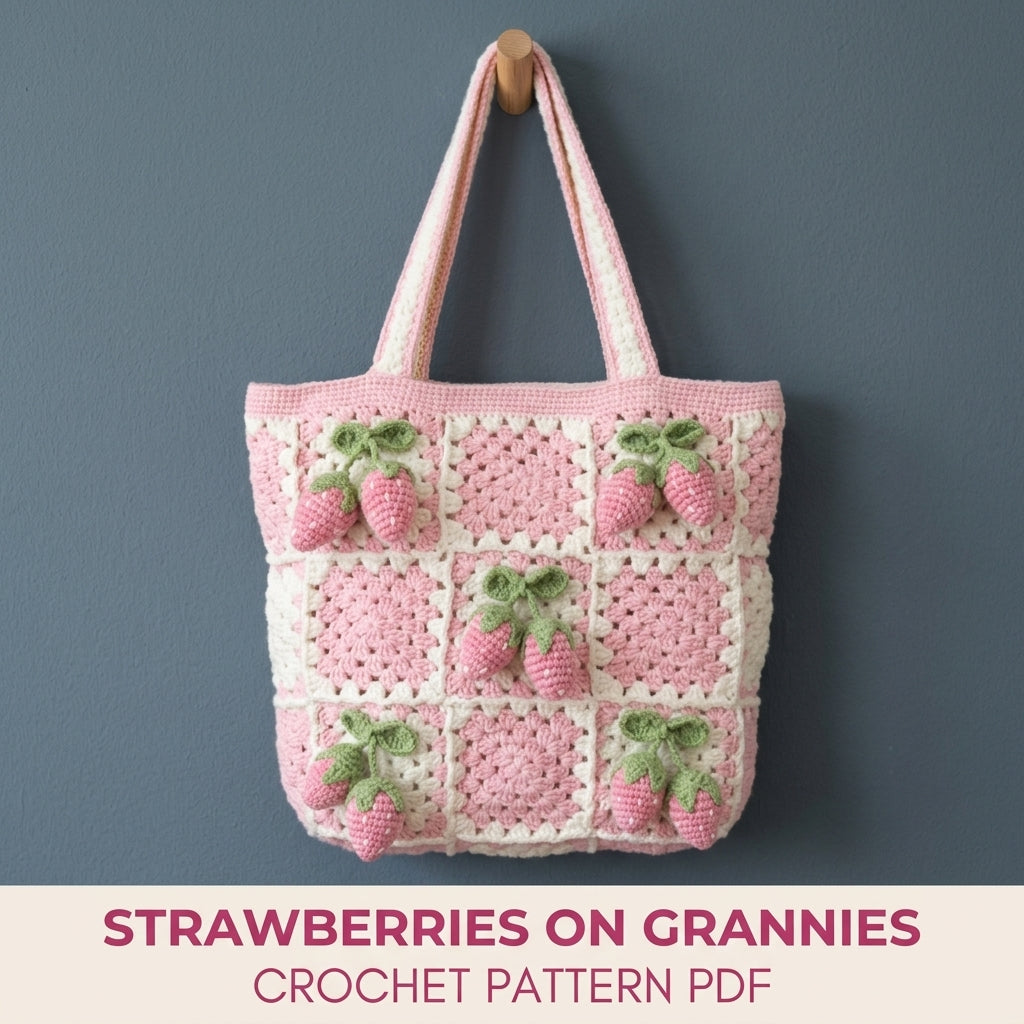 Strawberry Granny Square Tote Crochet Pattern PDF – 3D Strawberry Bag