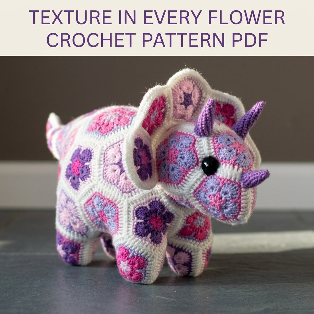 African Flower Triceratops Crochet Pattern PDF – Hexagon Amigurumi Dinosaur