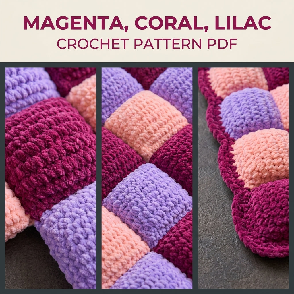Puff Checker Blanket Crochet Pattern PDF – Pillow Square Checker Throw
