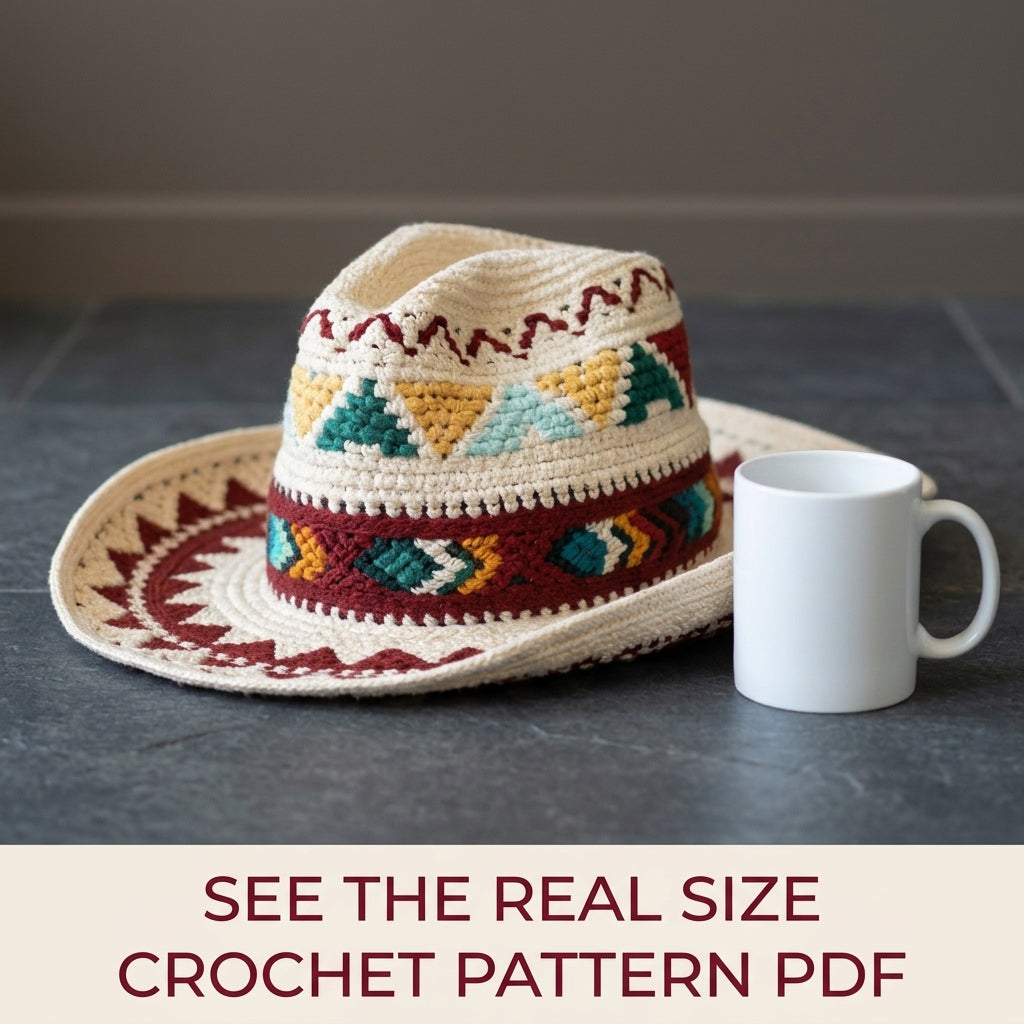 Tapestry Crochet Western Hat Pattern PDF – Colourwork Cowboy Hat