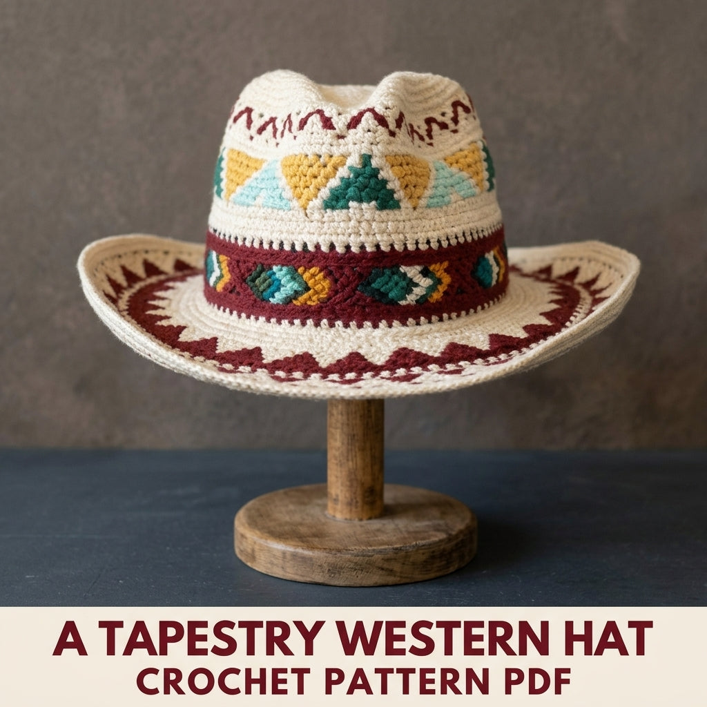 Tapestry Crochet Western Hat Pattern PDF – Colourwork Cowboy Hat