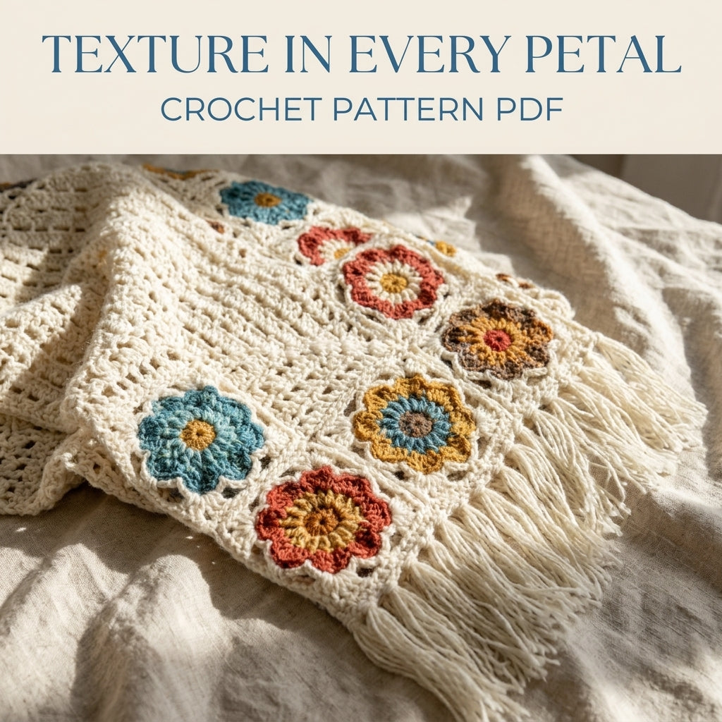 Flower Edge Mesh Wrap Crochet Pattern PDF – Granny Flower Shawl Cape