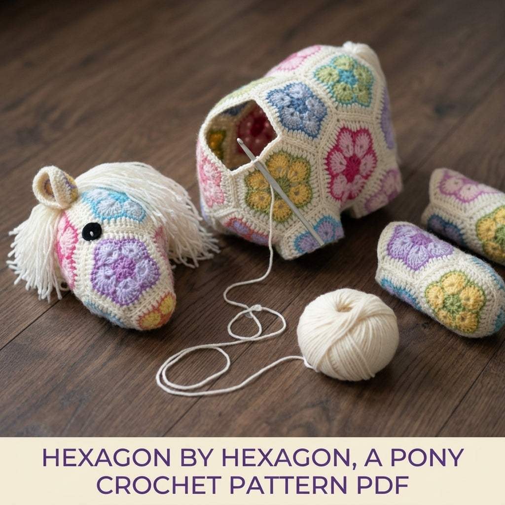 African Flower Pony Crochet Pattern PDF – Hexagon Amigurumi Horse
