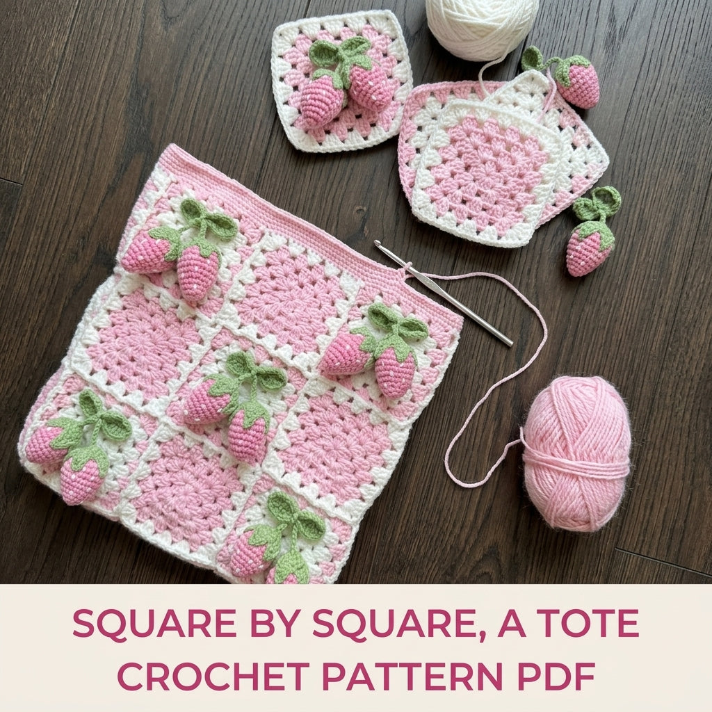 Strawberry Granny Square Tote Crochet Pattern PDF – 3D Strawberry Bag