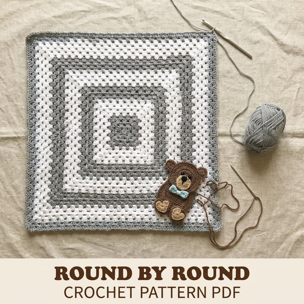 Teddy Bear Granny Baby Blanket Crochet Pattern PDF – Granny Square with Bear Appliqué