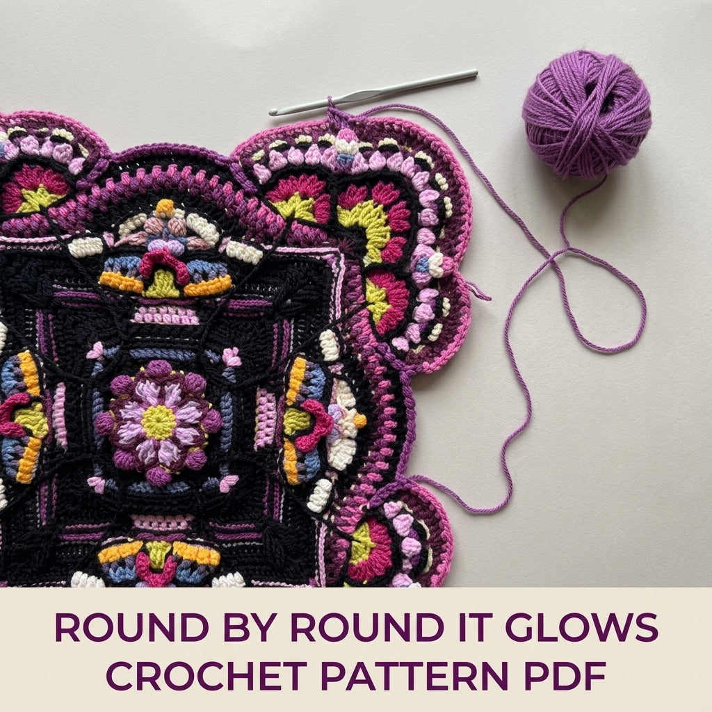 Midnight Bloom Crochet Blanket Pattern PDF – Textured Mandala Throw on Black