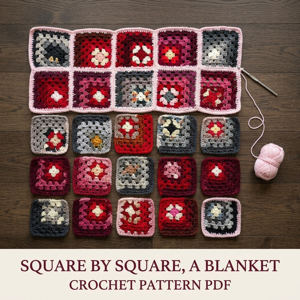 Rose and Grey Granny Square Blanket Crochet Pattern PDF – Scrappy Stash Afghan