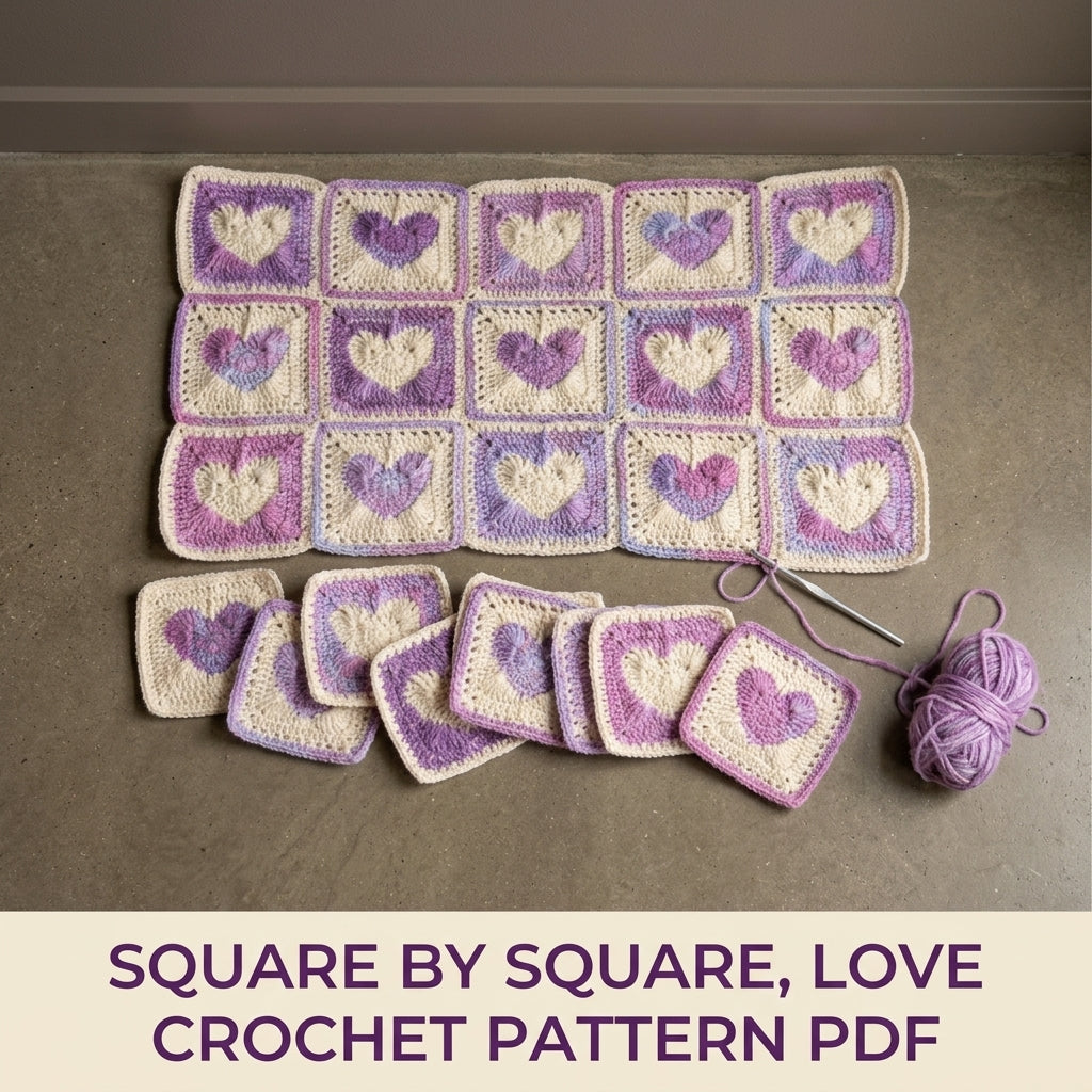Heart Granny Square Blanket Crochet Pattern PDF – Raised Heart Squares Throw