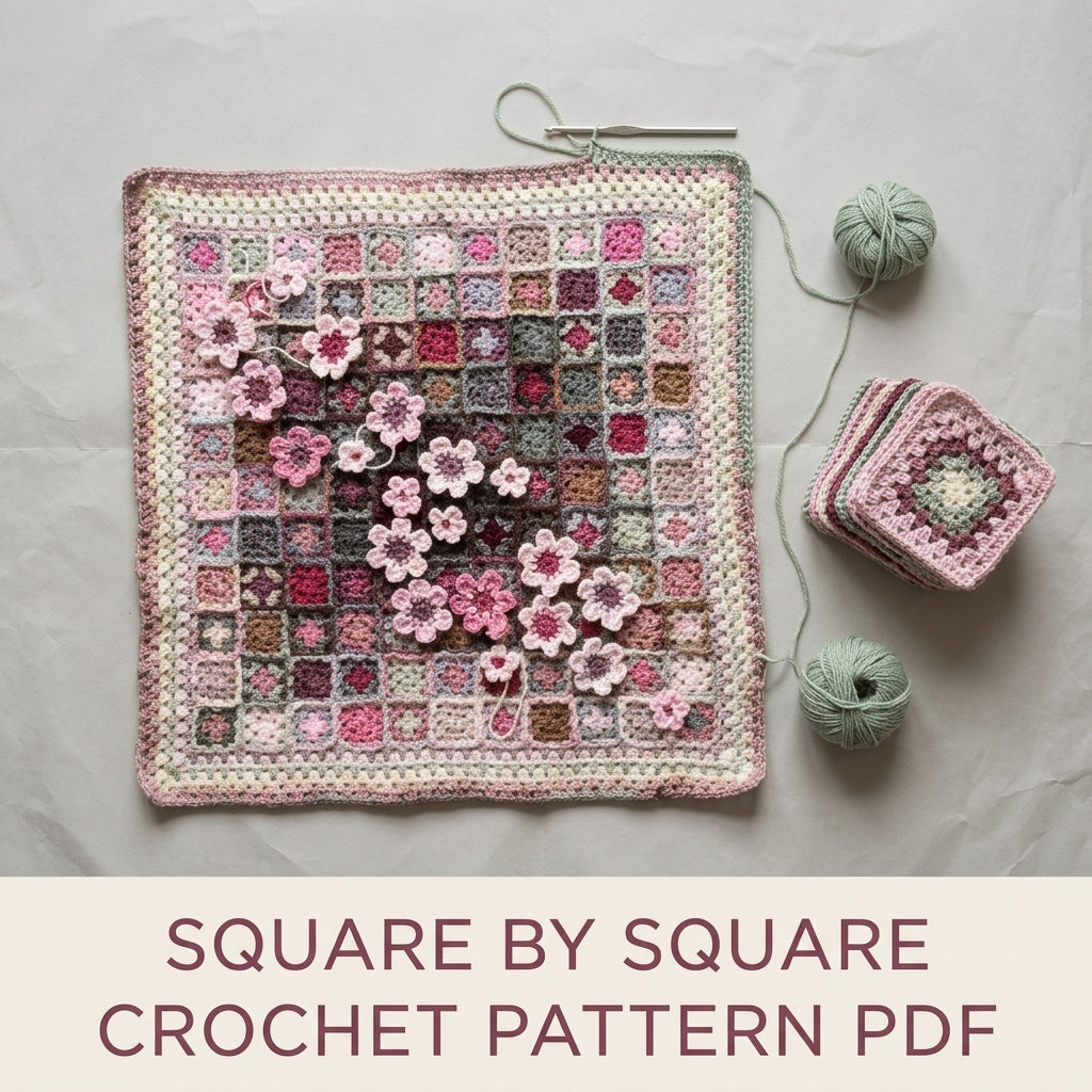 Granny Frame Flower Blanket Crochet Pattern PDF – Vintage Granny Afghan