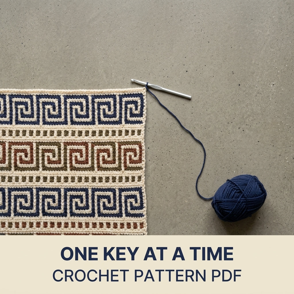 Greek Key Mosaic Crochet Blanket Pattern PDF – Classic Throw in Navy, Rust and Olive