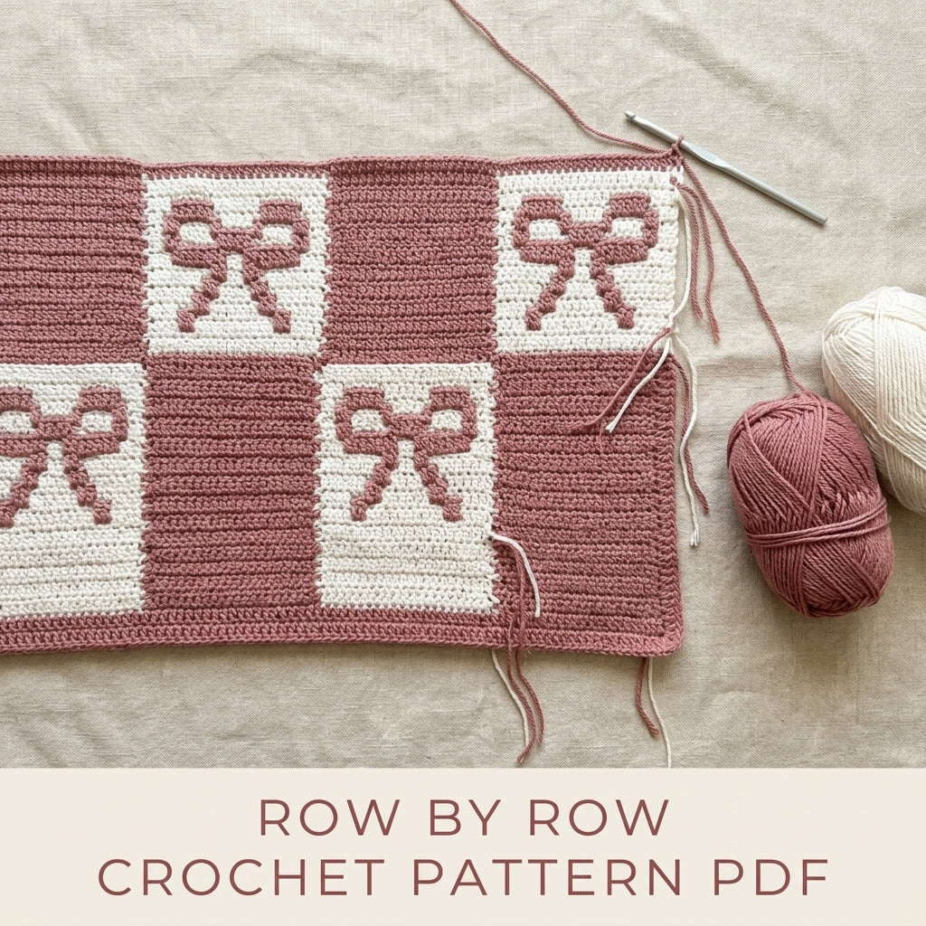 Bow Checkerboard Blanket Crochet Pattern PDF – Tapestry Baby Blanket