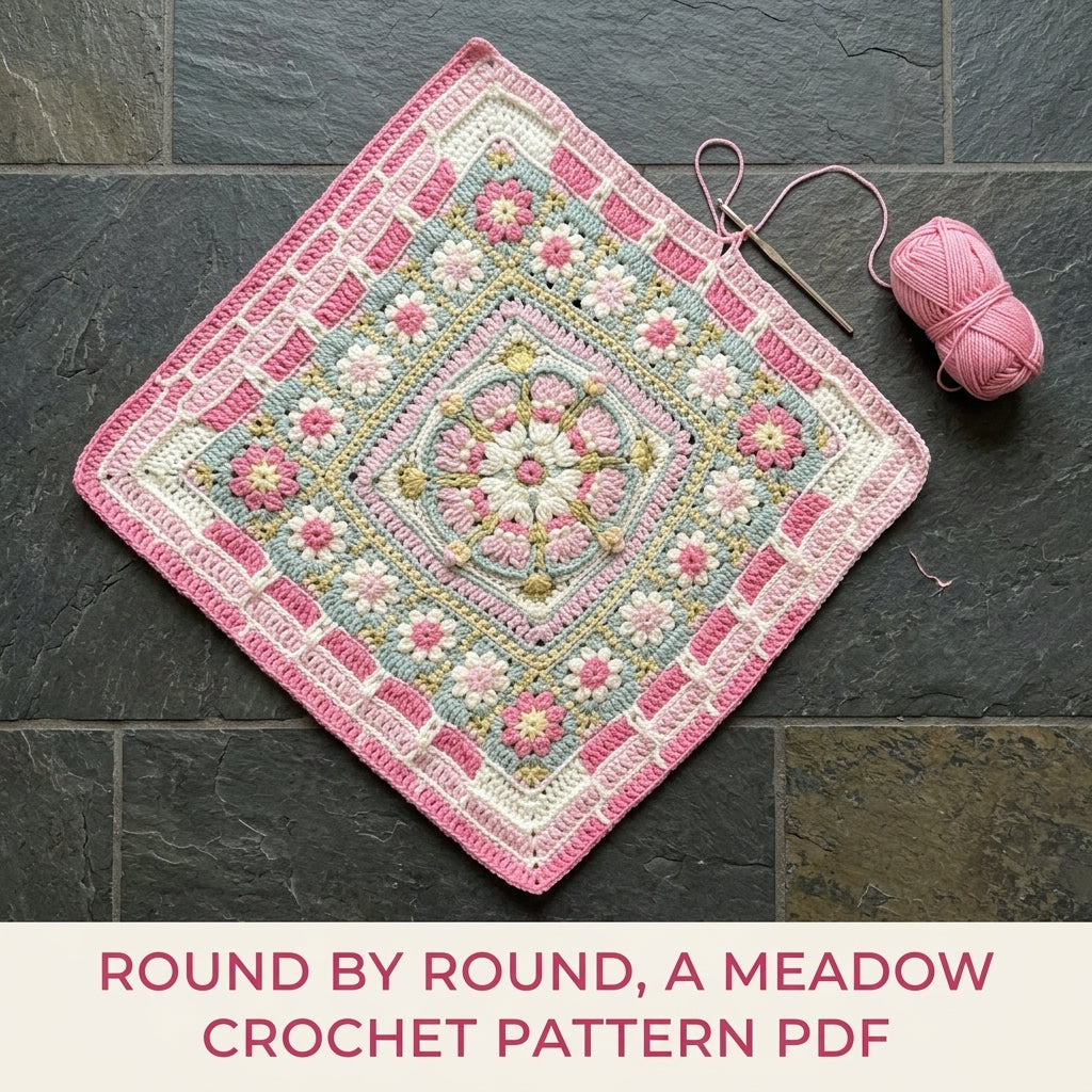 Mint Daisy Mandala Blanket Crochet Pattern PDF – Textured Daisy Square Throw