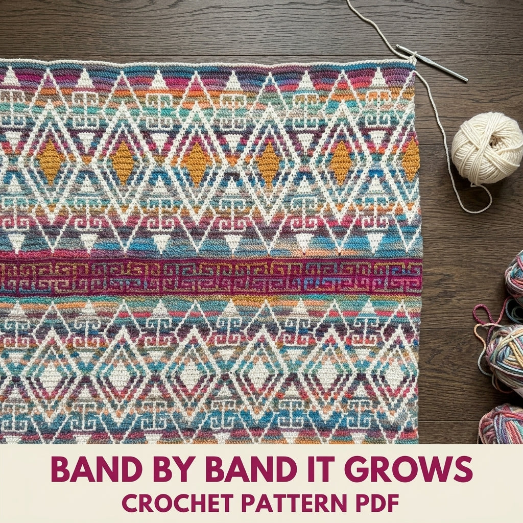 Variegated Mosaic Crochet Blanket Pattern PDF – Rainbow Band Throw with Greek Key