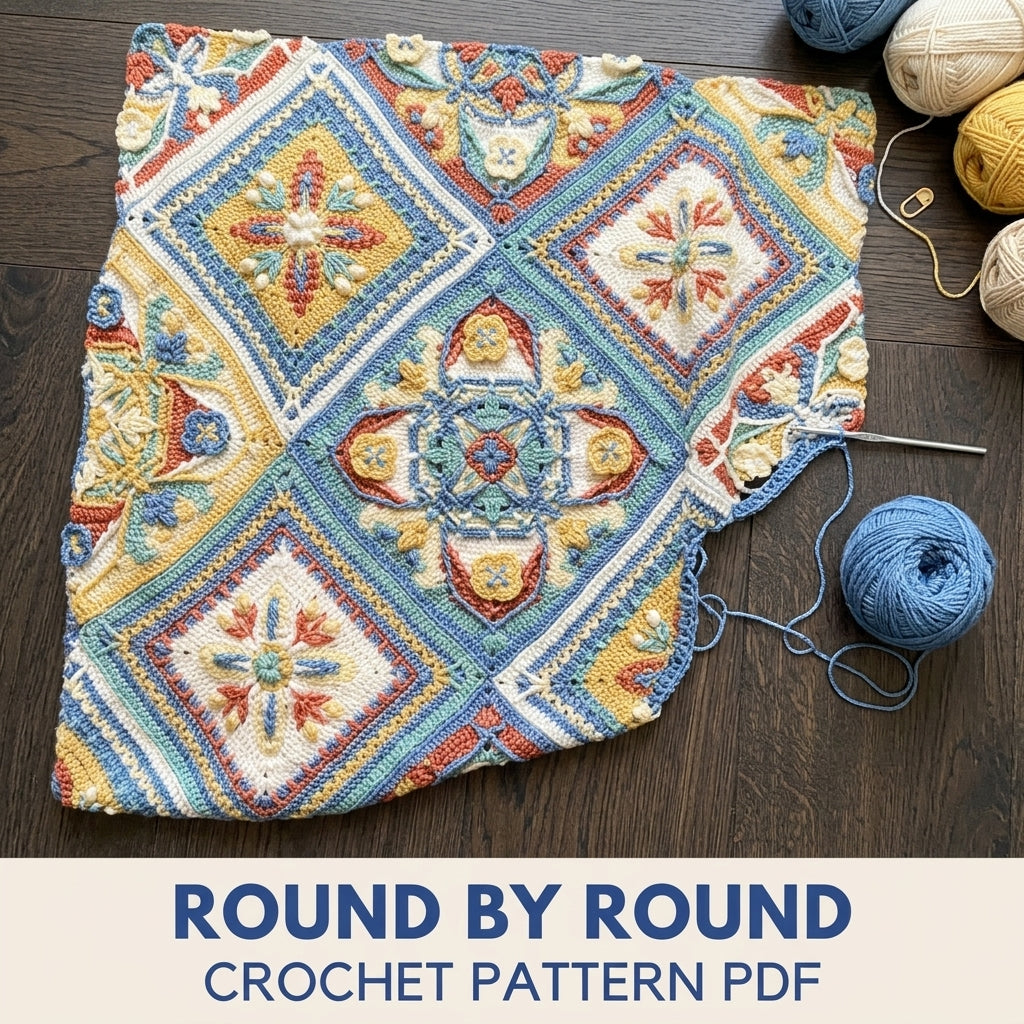 Blue Medallion Overlay Blanket Crochet Pattern PDF – Blue Medallion with Zigzag Border