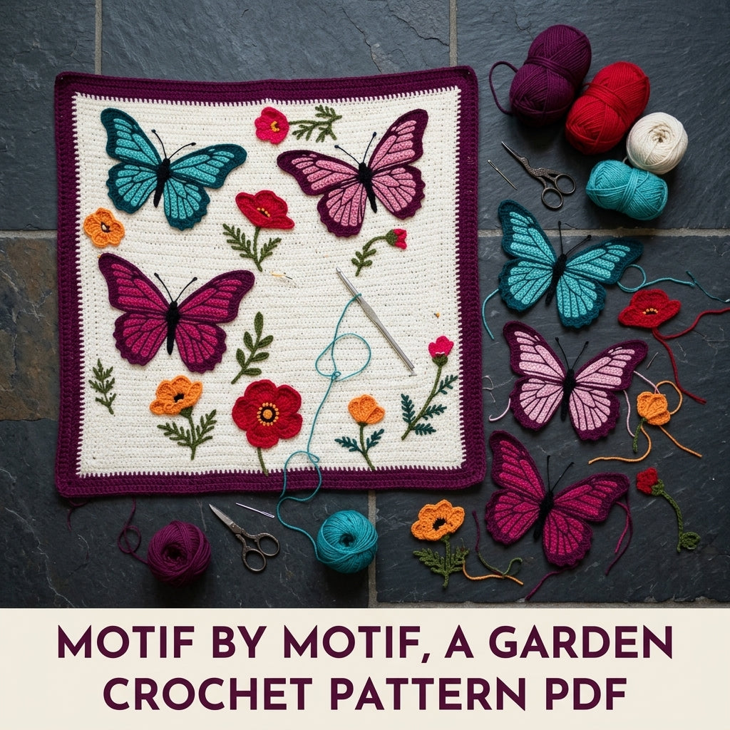 Butterfly Garden Appliqué Blanket Crochet Pattern PDF – Butterflies and Poppies Throw