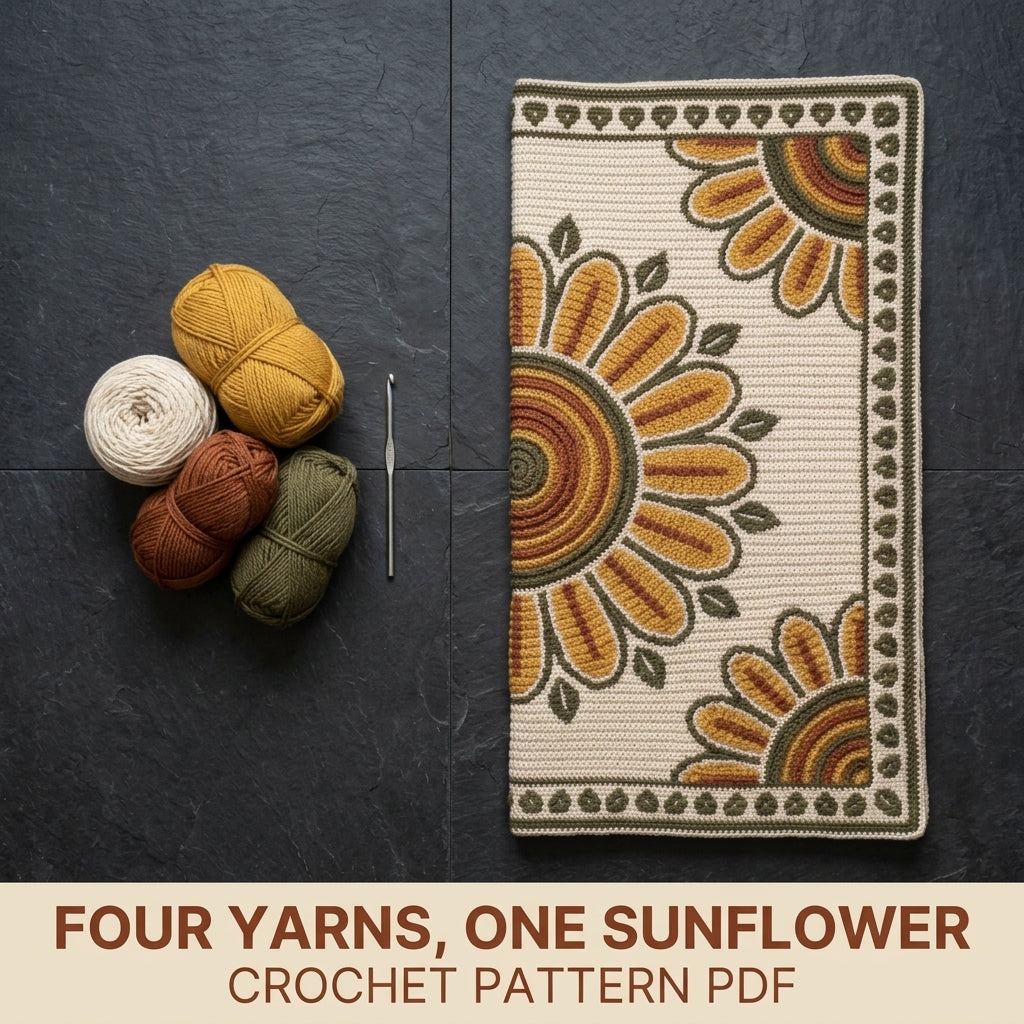 Sunflower Tapestry Crochet Blanket Pattern PDF – Floral Medallion Throw in Mustard, Rust and Olive
