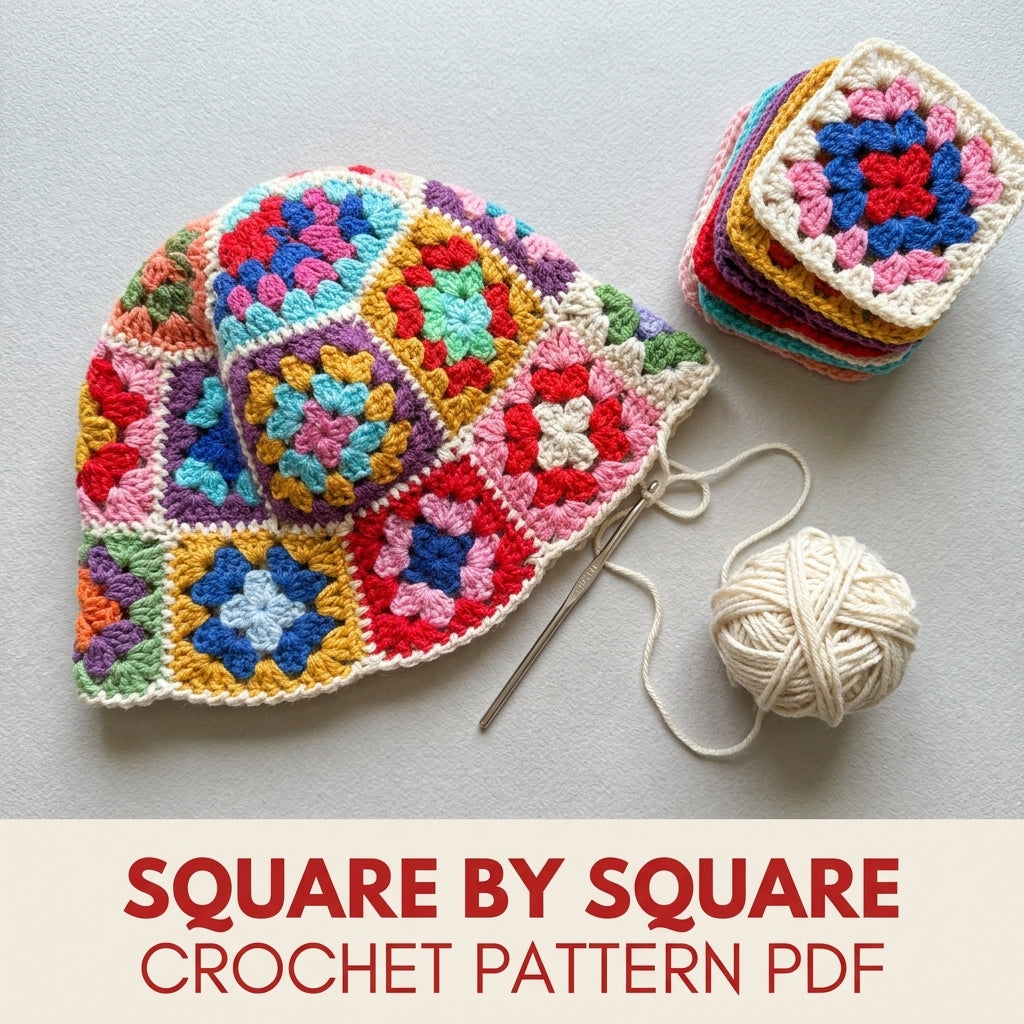 Rainbow Granny Square Bucket Hat Crochet Pattern PDF – Rainbow Stash Buster Hat