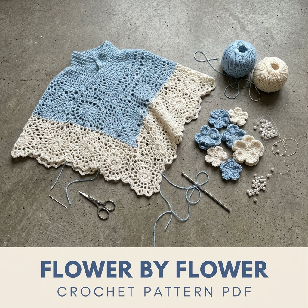 Flower Capelet Crochet Pattern PDF – Lace Capelet with Pearl Flowers
