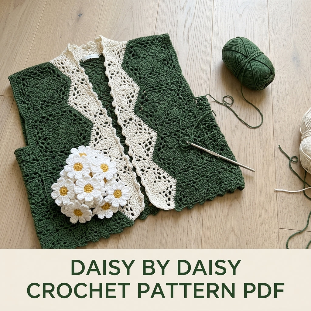 Daisy Cardigan Crochet Pattern PDF – Green and Cream Lace Cardigan
