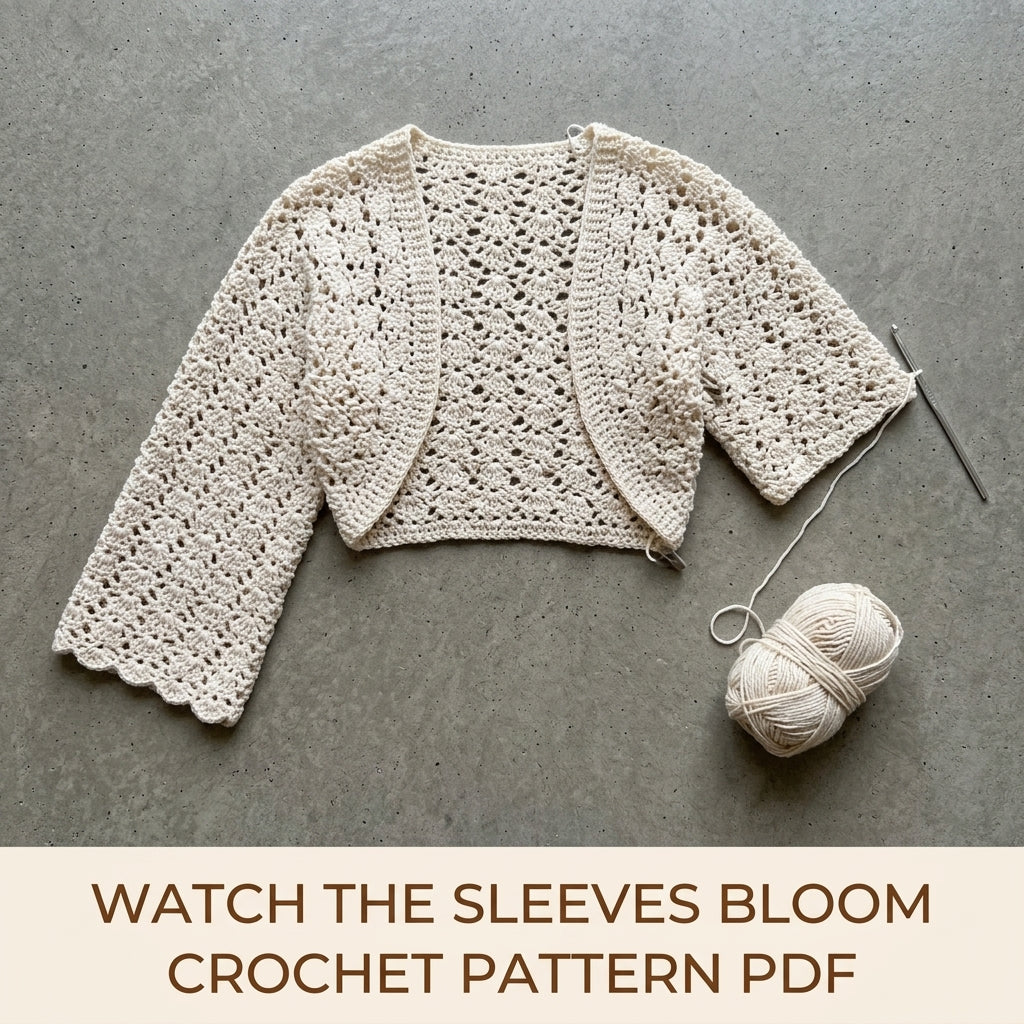 Lace Bolero Shrug Crochet Pattern PDF – Cropped Lace Shrug with Bell Sleeves