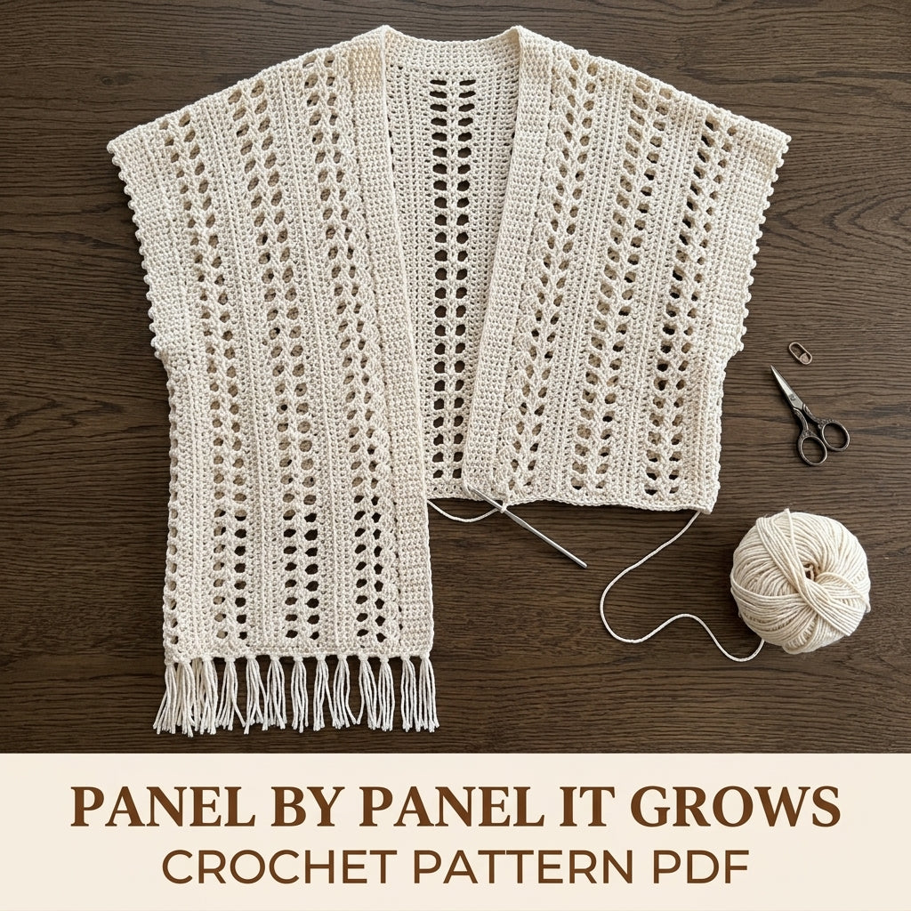 Lace Ruana Wrap Crochet Pattern PDF – Open Front Lace Wrap with Fringe